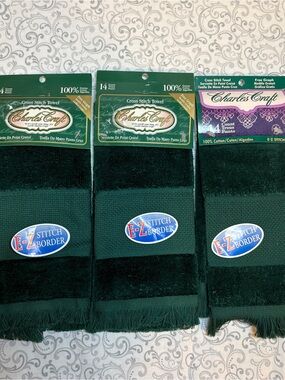 Charles Craft Dark Green Cross Stitch Towels - Set of 3